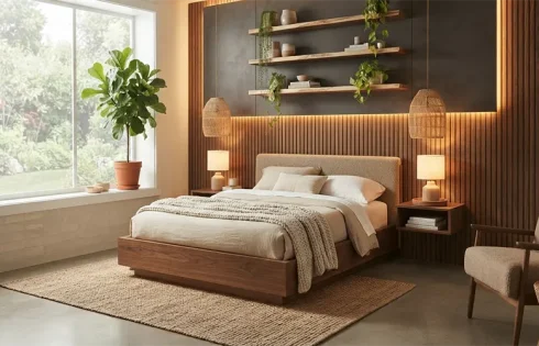 Modern Bedroom Accent Wall Design Ideas with Hidden Warm LED Strip Lighting
