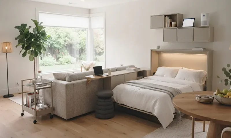 Small Home Office Guest Room Design Ideas with Space-Saving Hidden Murphy Beds