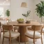 Solid Oak Round Dining Room Furniture Sets with Upholstered Curved Chairs