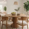 Solid Oak Round Dining Room Furniture Sets with Upholstered Curved Chairs
